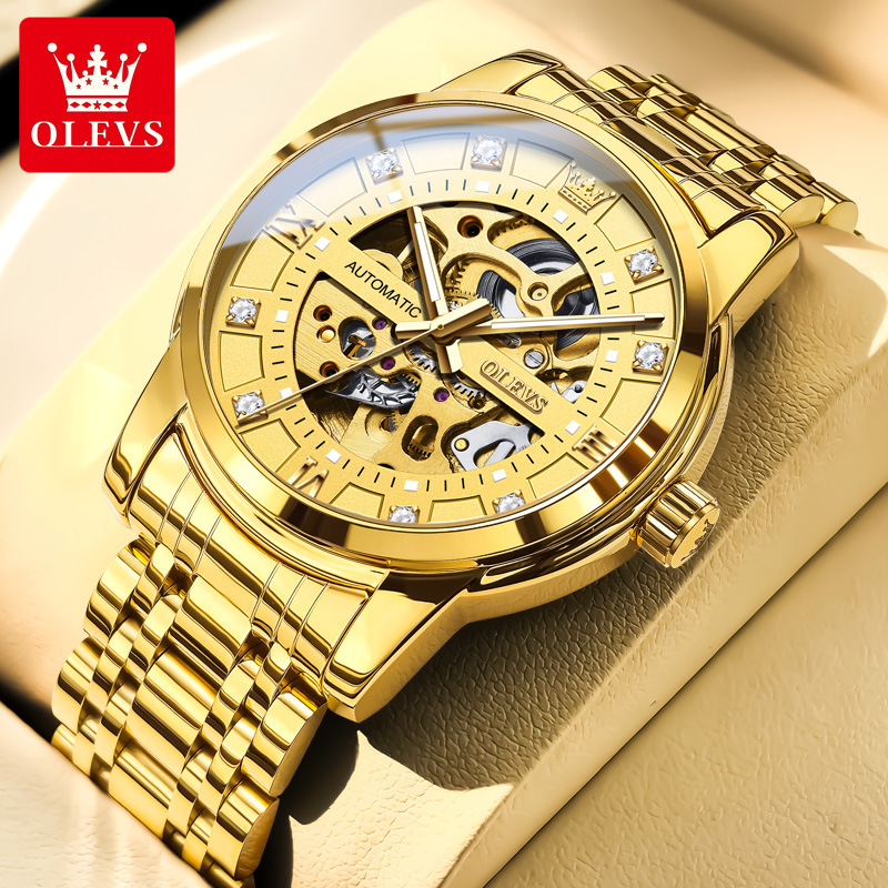 OLEVS Designer Luxury Classic Hollow Diamond Inlaid Watch Fashion Trend Night Light Outdoor Sports Mechanical Watch Men's Watch Free Shipping Who
