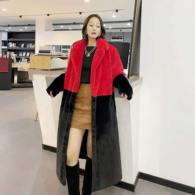 Winter Contrast Faux Fur Coat Women Long Sleeve Thick Warmth Outwears OvercoatAutumn New ClothesT251201