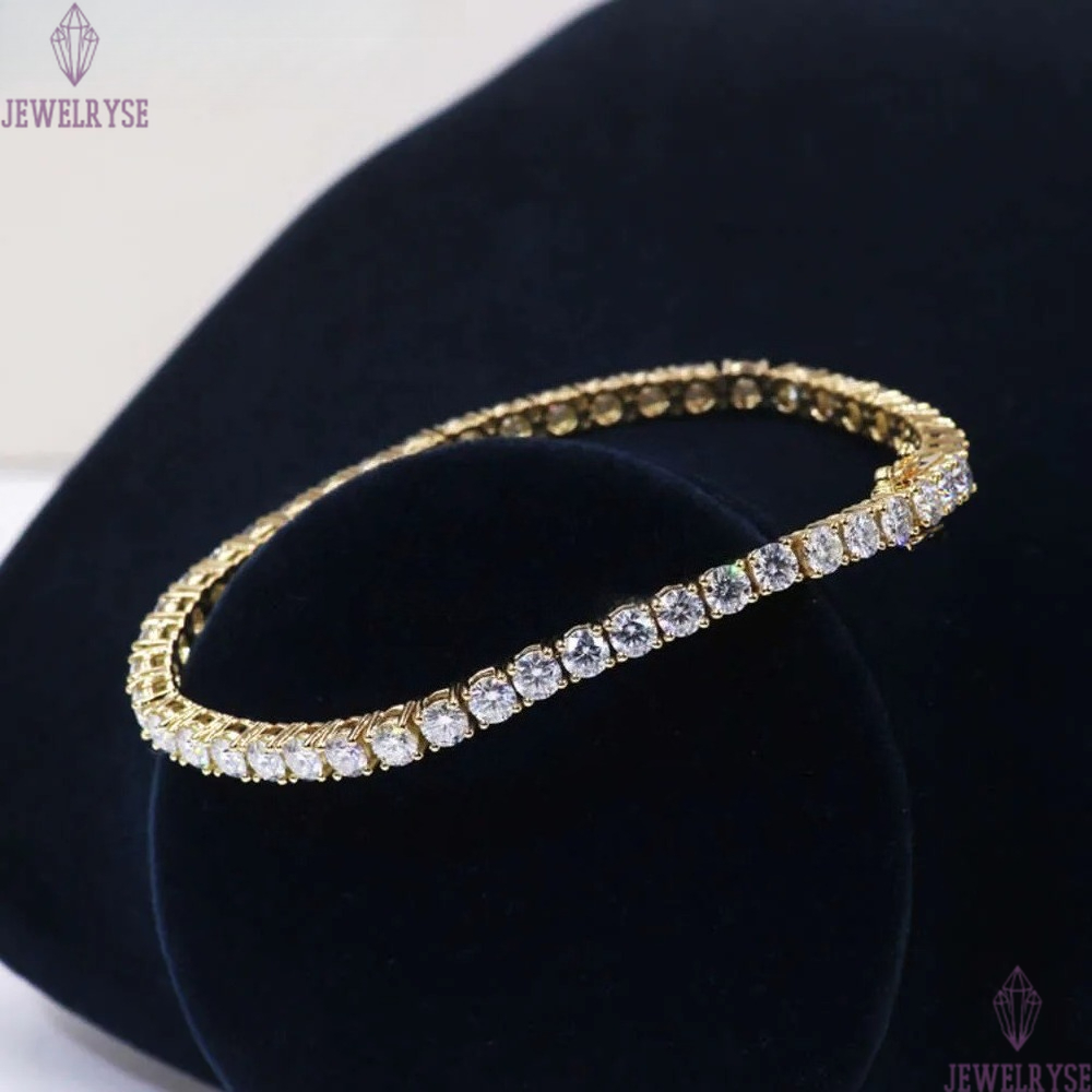Tianyu Gems Customized Moissanite Dia 3.5mm Chain 14k/ Yellow Gold Tennis Bracelet
