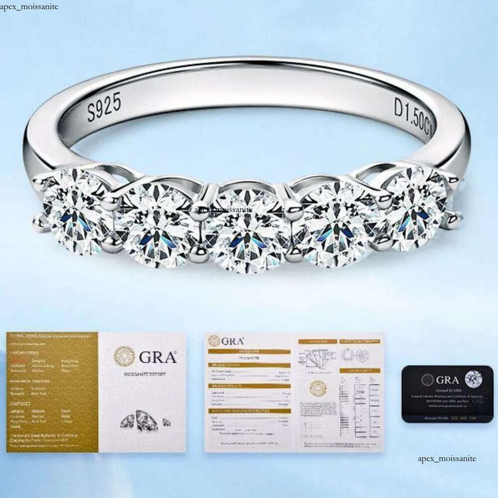 Luxury Moissanite Band Promise Ring for Women 100% Original 925 Sterling Silver D White Gold Diamond Rings Eternity Wedding Fine Jewelry Gift US Size 4-10