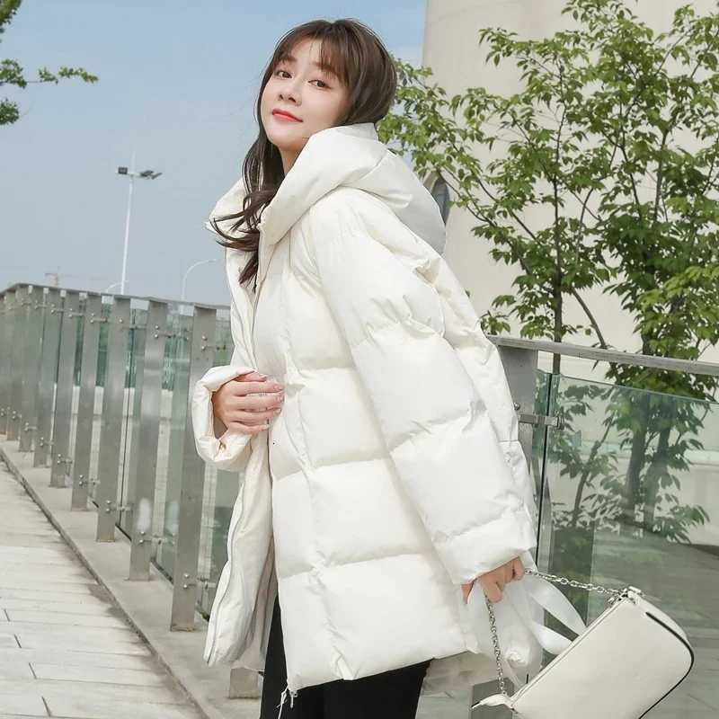 Winter New Style Puffer Jackets Women White Zipper Long Down Jacket Woman Korean Loose Hooded Bubble Coats FemaleT251201
