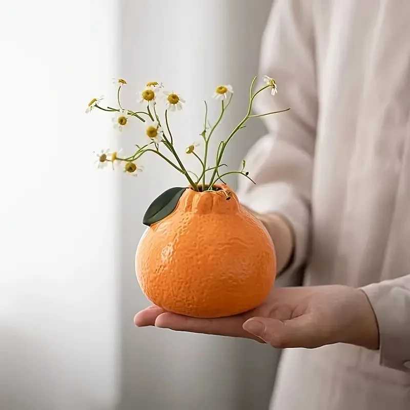 1pc Fashion Orange Design Ceramic Vase Suitable For Hydroponics - Perfect Cho For Living Ro And Off Decoration Y251201