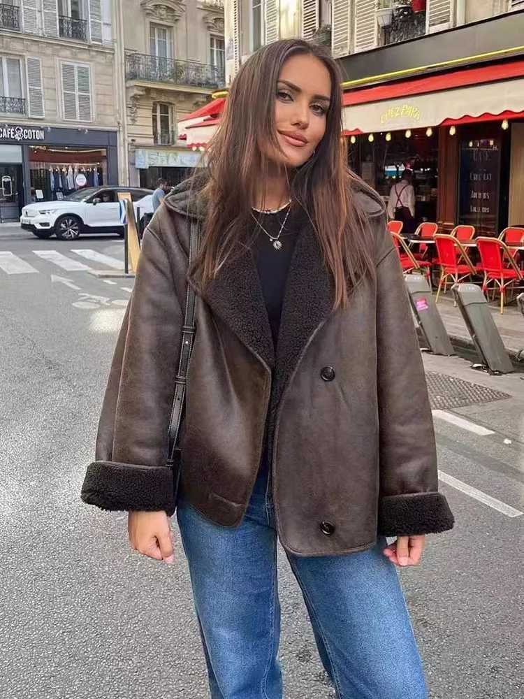 SIYANG Woman Thick Faux Leather Jackets for Women Autumn Winter Warm Wool Blends Coats Demi-season Plush Jacket OuterwearT251201