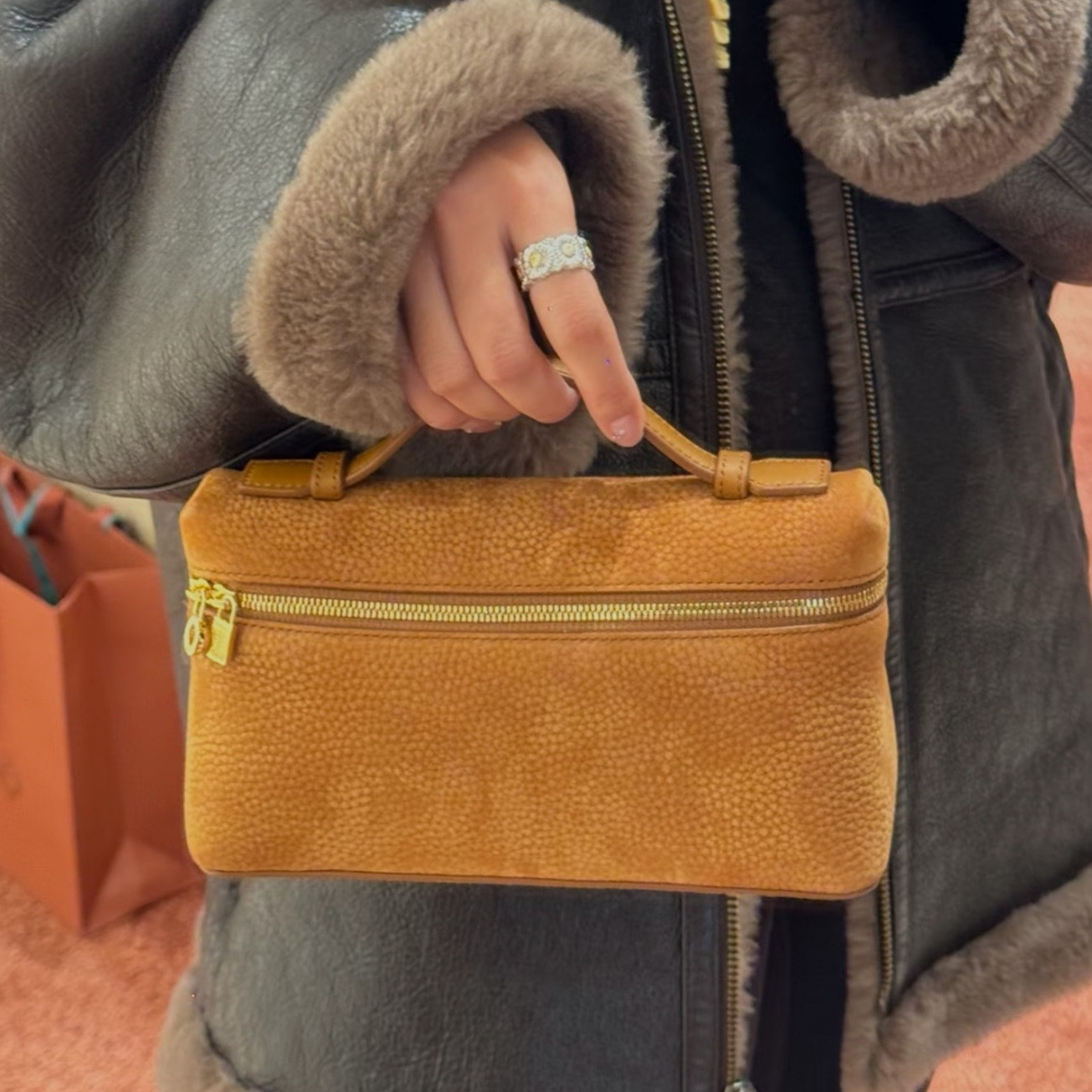 Designer 19 Real Leather Top Handle Bags 2025 Winter New Women Solid Vintage Purses And Handbags Versatile Box Cow Skin Clutches Double Zipper Small Makeup Bag 3476