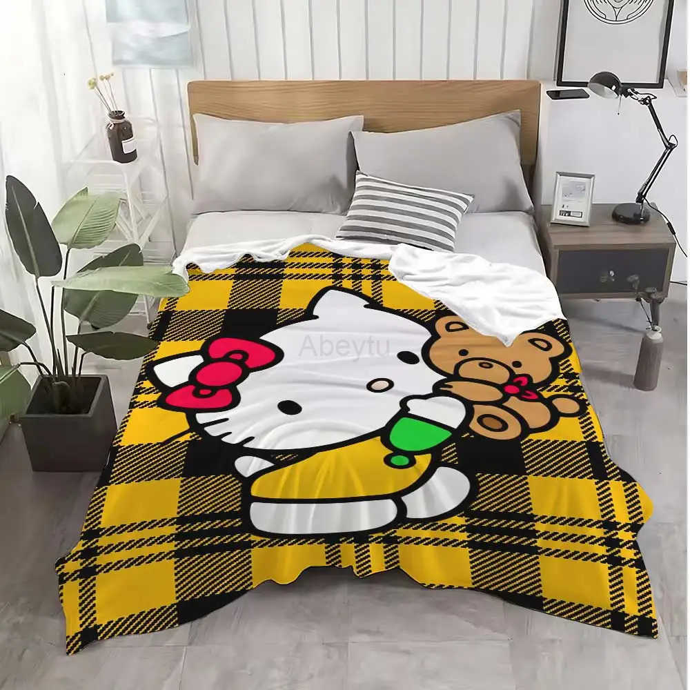 Sanrio Cute Throw Blanket for Sofa Decoration Kawaii Cat Hellos Luxury Blankets Throws Home Interior Fluffy Plaid Microfiber Bedding H251201