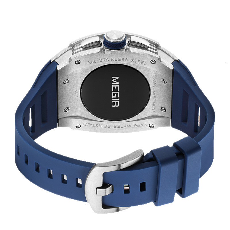 MEGIR Designer New Men's Sports Watch Premium Waterproof Luminous Square Business Watch 316 Stainless Steel Case Quartz Watch 8411 Luxury Wristwa