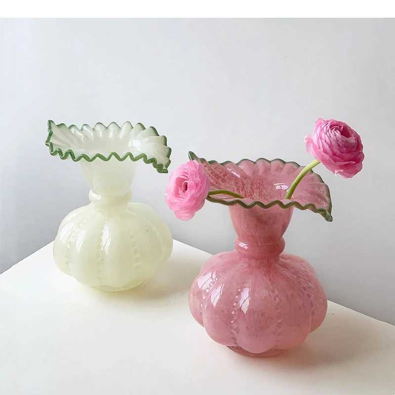 Vase Pumpkin Shape Wave Retro European Hand-made Floral Arrangement Accessories Terrarium Flower Vases Y251201