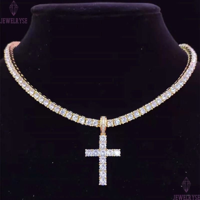 Necklaces Men Women Hip Hop Cross Pendant Neckle with 4mm Zircon Tennis Chain Iced out Bg Neckles HipHop Jewelry Fashion Gift J230620