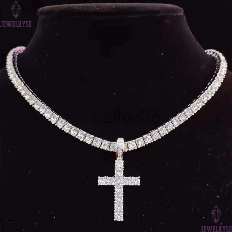 Necklaces Men Women Hip Hop Cross Pendant Neckle with 4mm Zircon Tennis Chain Iced out Bg Neckles HipHop Jewelry Fashion Gift J230620