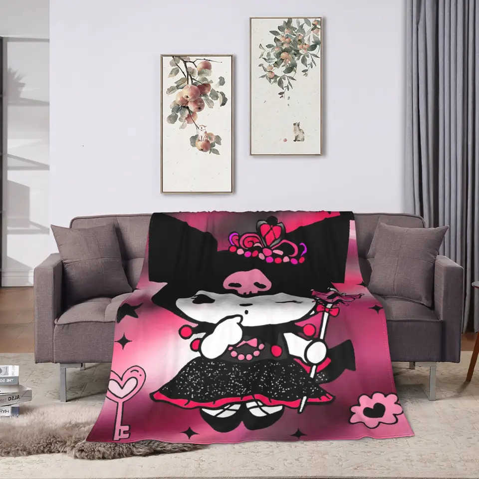 Sanrio Sanrios Kuromis Blankets Quality Warm Soft Purple Loves Throw Blanket Winter Kids Home Decor Pattern Bedspread H251201