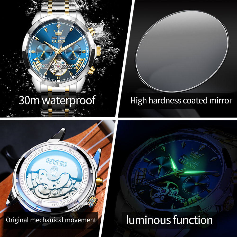 OLEVS Designer Luxury Men's One Piece Business Watch Versatile Night Light Mechanical Watch Fully Automatic Waterproof Sports Watch Free Shipping