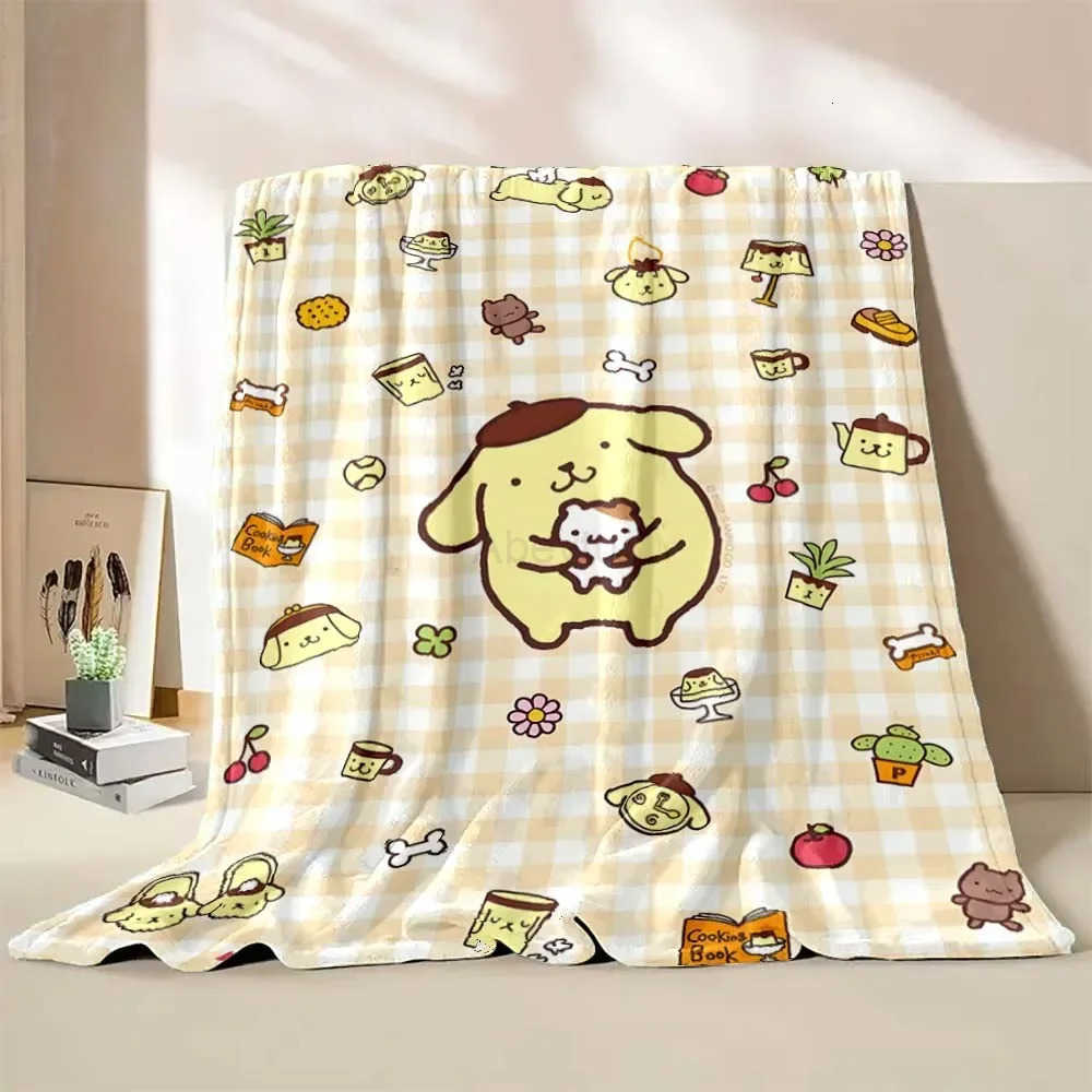 Sanrio Pompom Purin Dog Cartoon Flannel Blankets Anime Soft Fluffy Plush Blanket Sofa Office Quilt Throw Picnic Beach Towel H251201