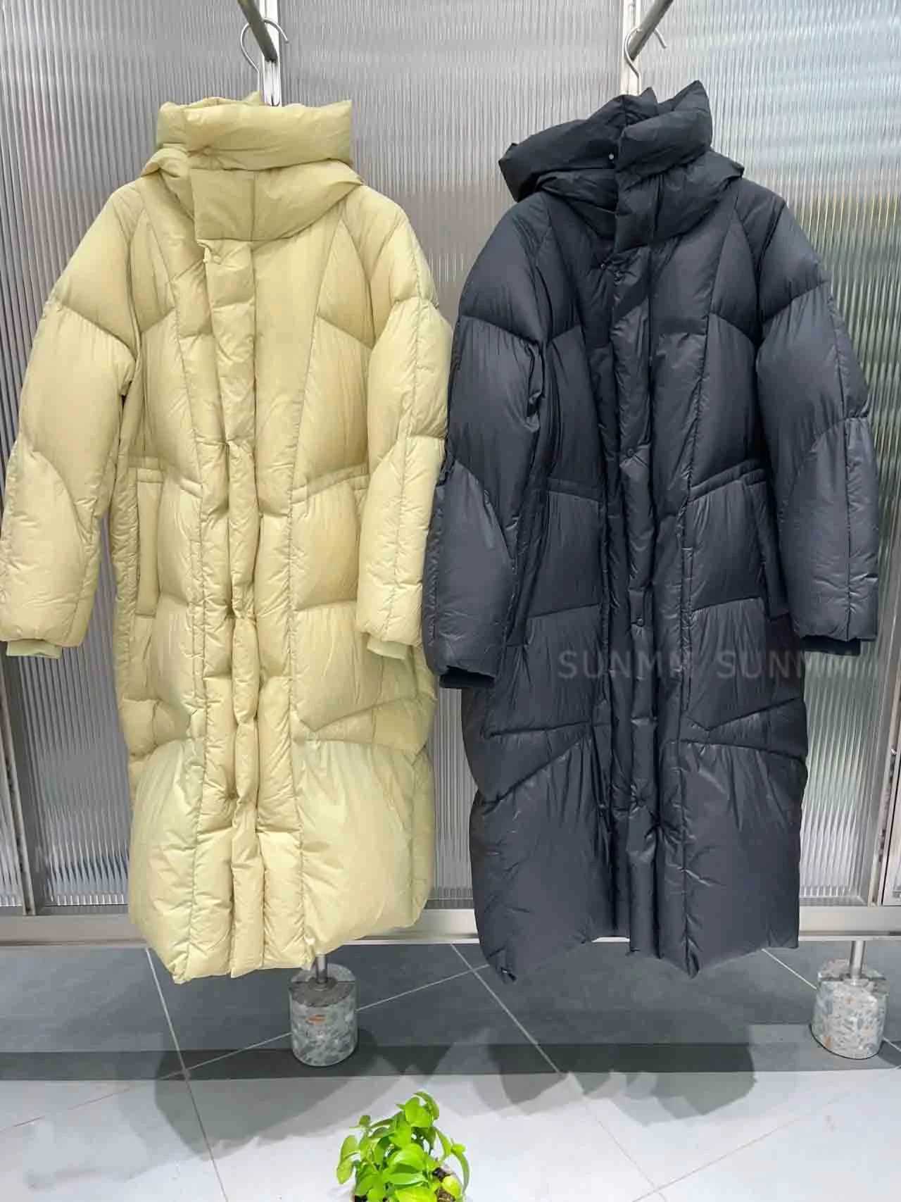 Winter Solid Long Hooded Down Jacket Female Thick Warm Outdoor Parka Outwear Women White Duck Down Loose Knee Length Down JacketT251201