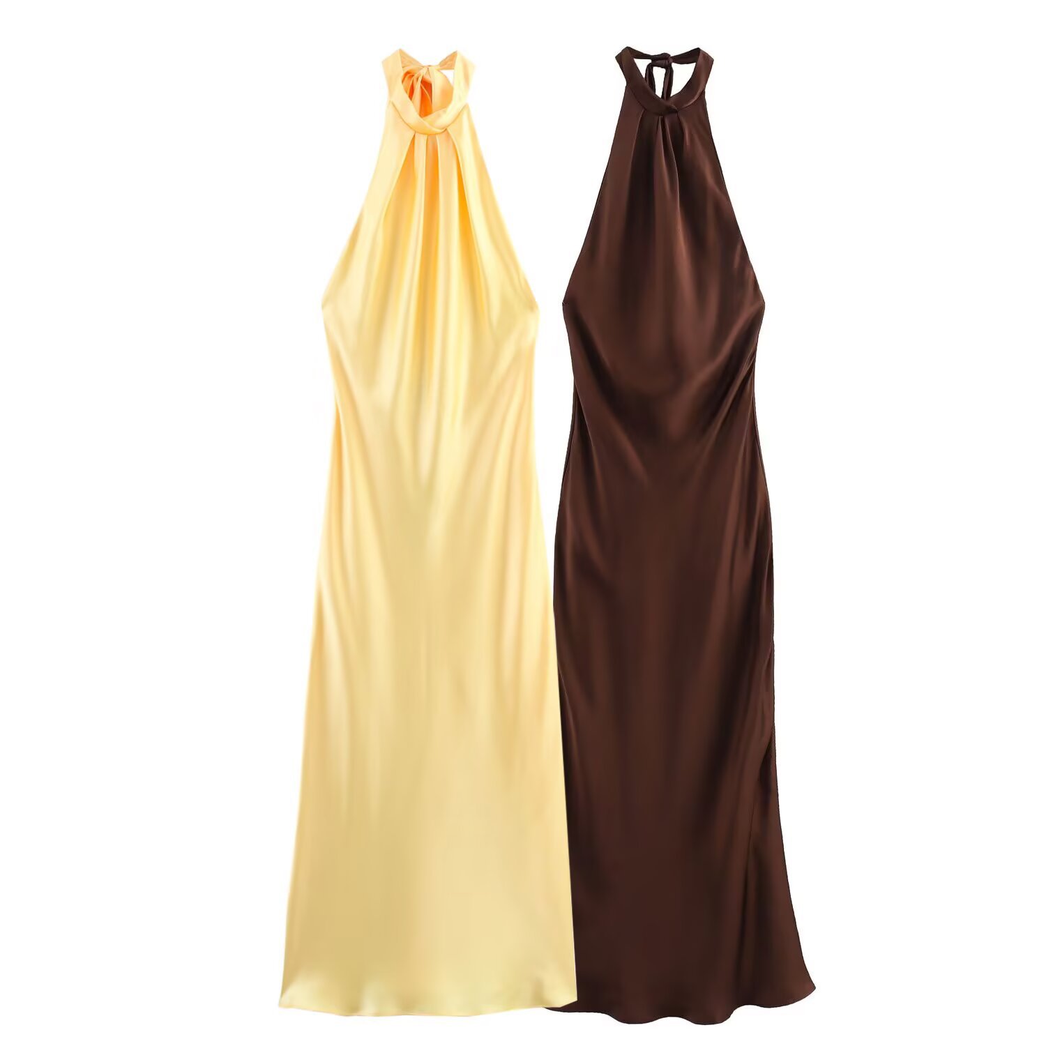 New Spring Summer Women's Maxi Dress Satin Feeling Sleeveless Dress European American Style Banquet Sexy Dress Evening Dresses R251130