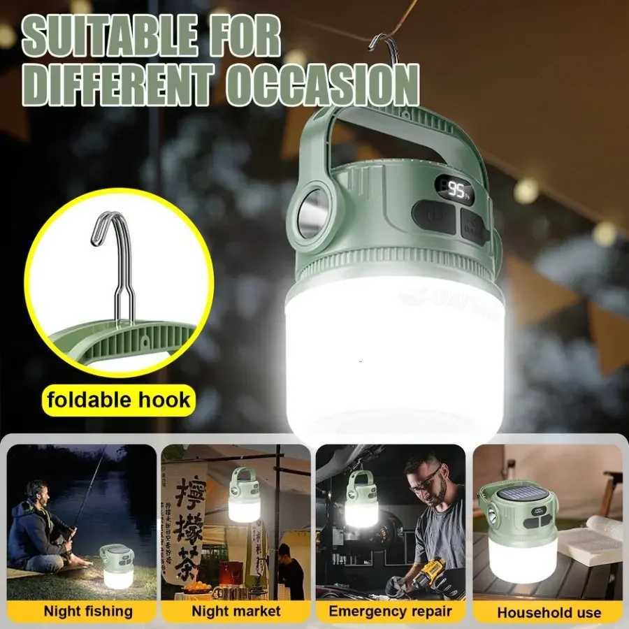 Solar Rechargeable Camping Lantern Portable LED Camping Light Waterproof Tent Lights Lightweight Outdoor Night Emergency Lamp M251201