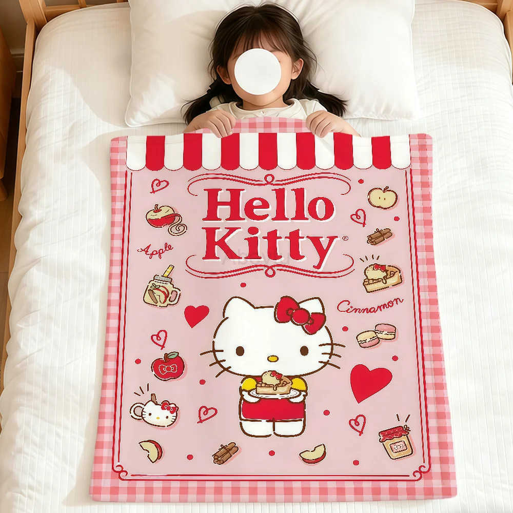 Sanrio Cartoon Art Cute Cat H-HelloKitty Warm Soft Plush Blanket For Sofa Living Room Nap Home Bedroom Travel Gift Flannel Pet HogarSRO H251201