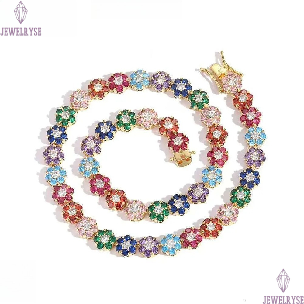 Hip-Hop tennis Sterling Sier VVS Moissanite dia cluster iced out cuban chain for men women colorful floral bracelet necklace