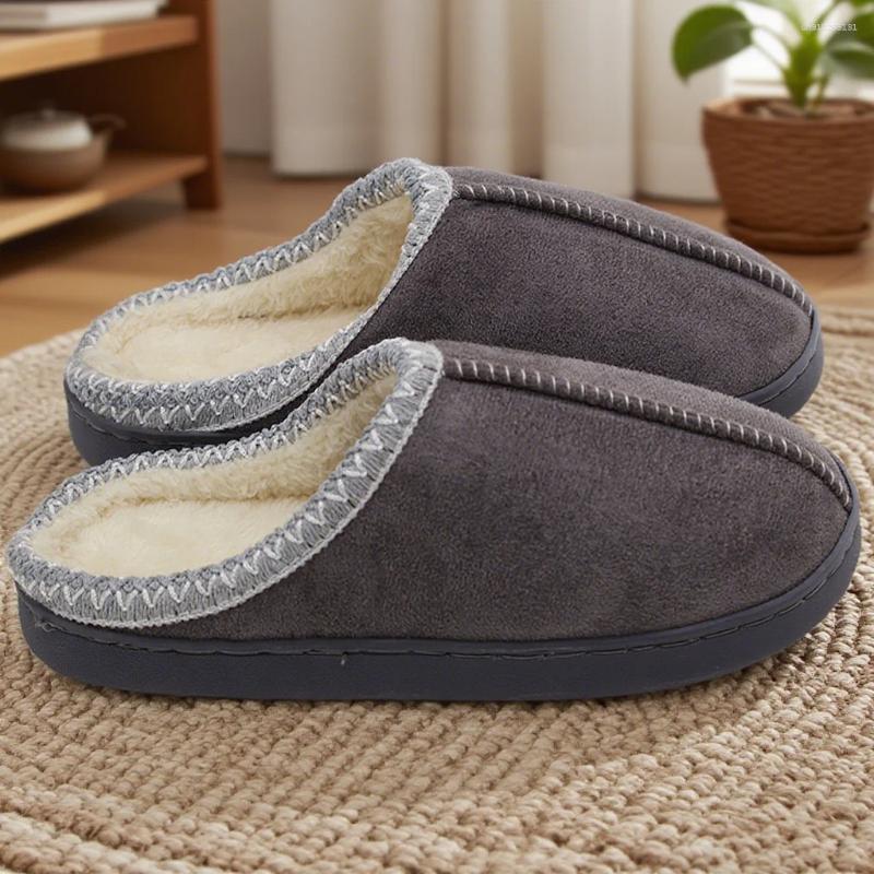 Slippers Cotton For Autumn And Winter Indoor Thick-Soled Non-Slip Couple Warm Fleece-Lined Soft Sole