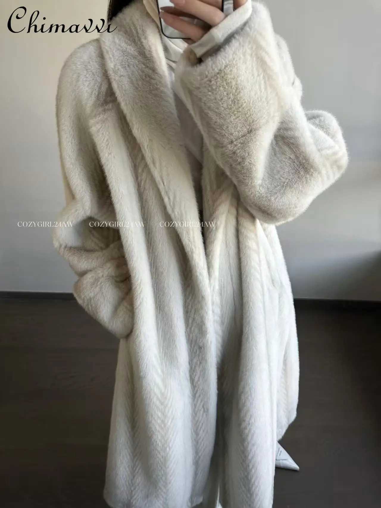 High-end Fashion Mink Fur Shearling Coat for Women 2025 Winter Clothes New Long Sleeve Loose Warm Elegant Long Fur CoatT251201