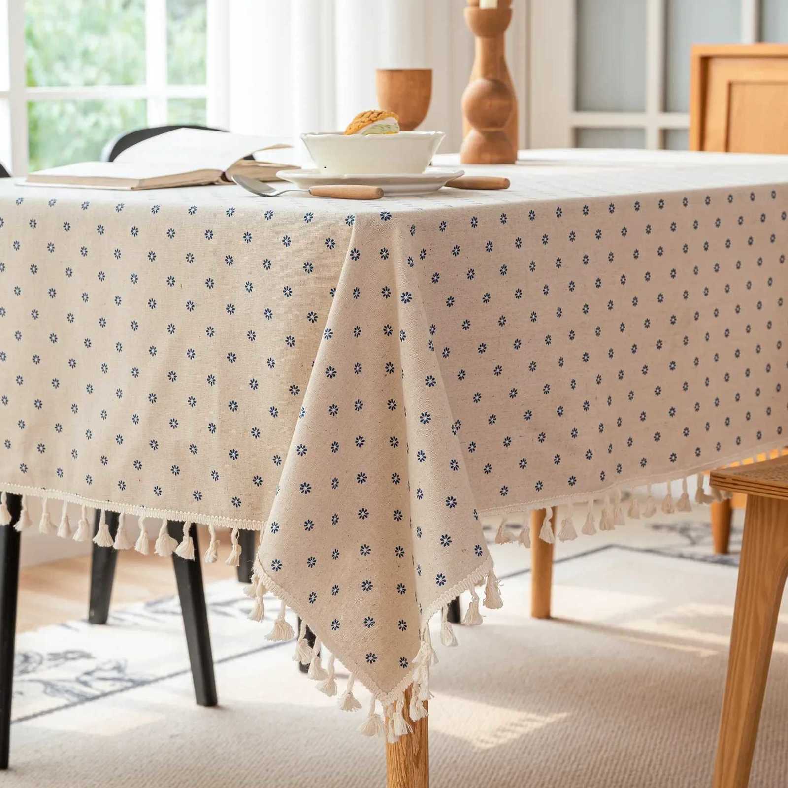Vintage Cotton Linen Tablecloth Floral Pattern Table Cloth with Tassel Washable Table Cover for DinningPicnicTabletop Decor Y251201
