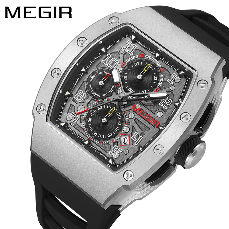 MEGIR Designer New Men's Sports Watch Premium Waterproof Luminous Square Business Watch 316 Stainless Steel Case Quartz Watch 8411 Luxury Wristwa