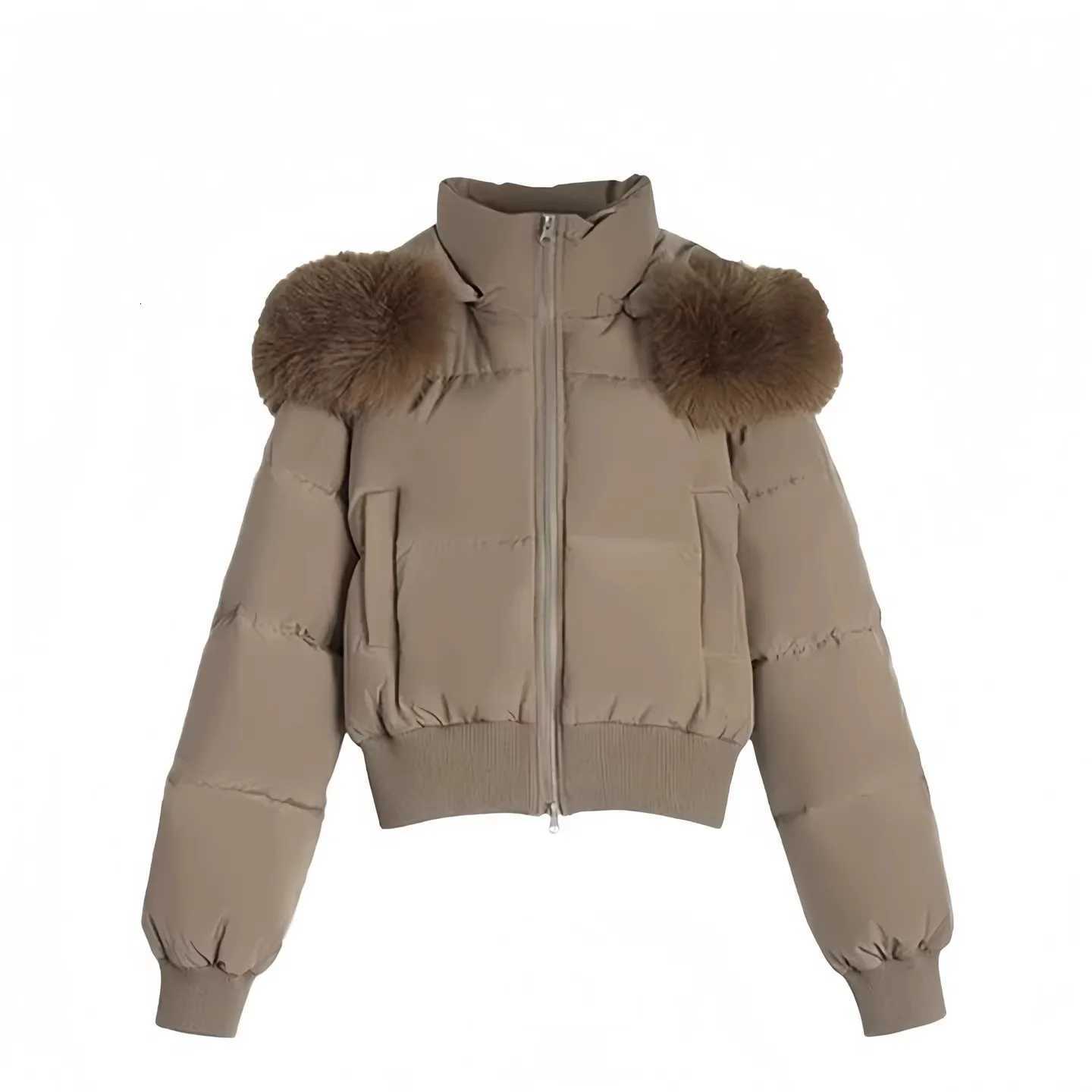 Big fur collar warm short down cotton jacket for women in winter 2025 slim fit waist cinching slimming temperament cotton jaT251201
