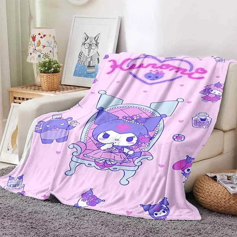 Sanrio Kuromi Printed Blanket Children Adult Blanket Soft and Warm Bedding for Bed Sofa Outdoor Travel Cover Blanket H251201