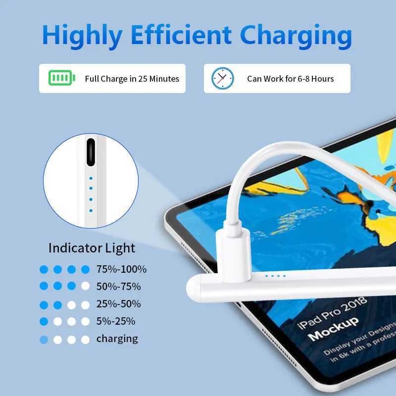 Stylus Pen For Pencil with LED Power Indicators Palm Rejection Touch Pencil for 2022 2021 2020 2019 2018 iPad pencil C2512011