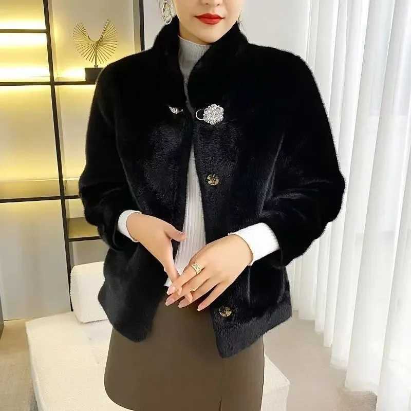 2025 Winter New Mink-Like Coat Women Fur Jacket Thickened Stand-UP Collar Outwear Short Mink Velvet Overcoat Female Fashion TopsT251201