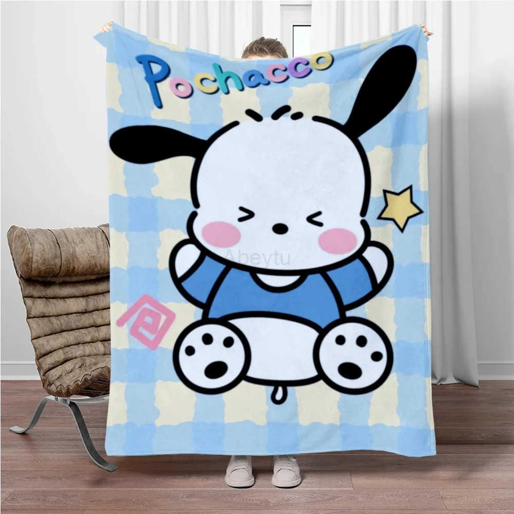 Sanrio 8 Size Dog Pochacco Flannel Throw Blanket for Sofa Bed Warm Soft Fluffy Kids and Adult Outdoor Travel Picnic Camping Gift H251201