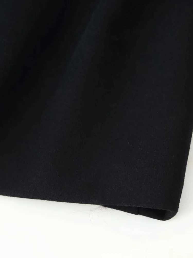 Women New Slim Black Faux Fur Woolen Patchwork Women Long Coat Chic Belt Full Sleeve Button Female Outwea CoatsT251201