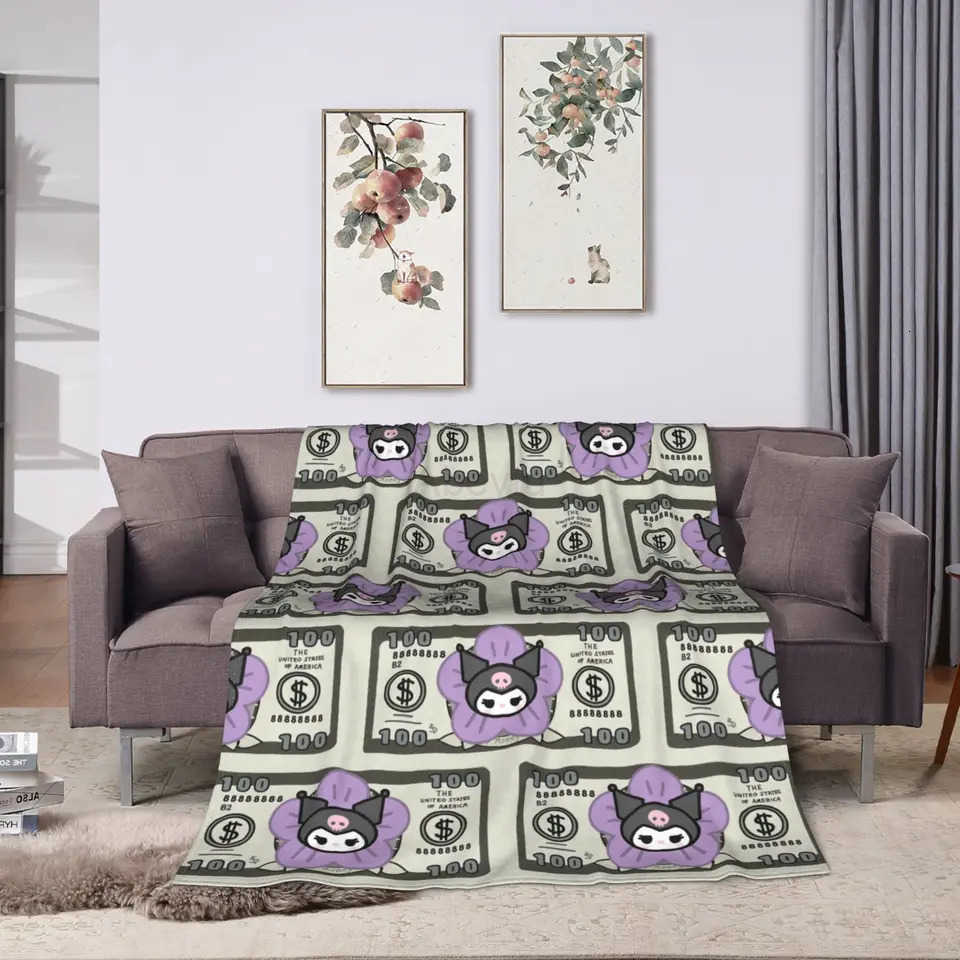 Sanrio Sanrios Kuromis Flannel Blanket Winter Purple Loves Warm Soft Throw Blanket for Girls Boys Couch Bed Bedspread Sofa Bed Cover H251201