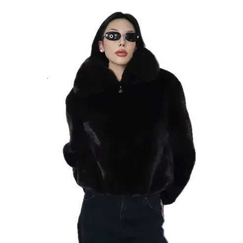 Black Winter Women Artificial Fur Jacket Stand Collar Zipper Eco Fur Coat For Lady Coat Thickened Thermal Female Fluffy Fur CoatT251201
