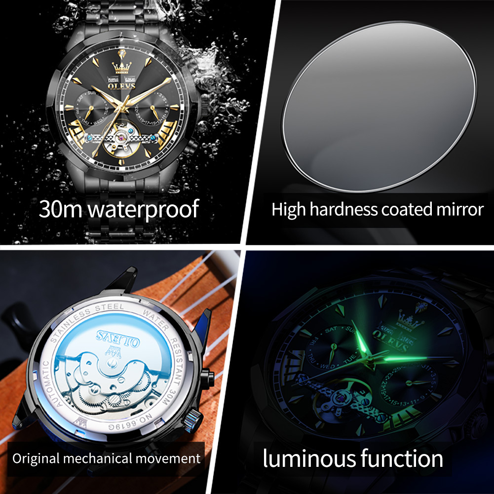 OLEVS Designer Luxury Men's One Piece Business Watch Versatile Night Light Mechanical Watch Fully Automatic Waterproof Sports Watch Free Shipping