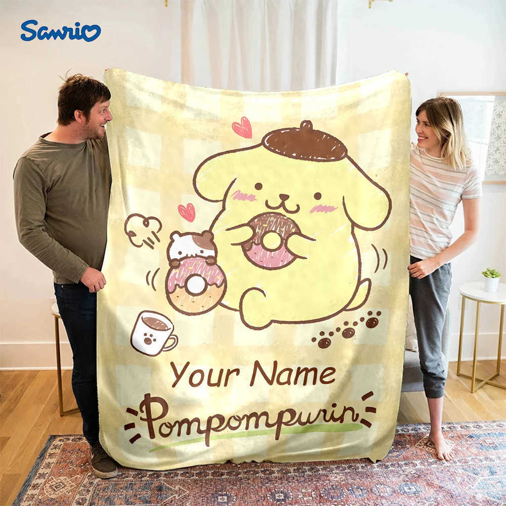 Sanrio Customized Name Personalized Blanket Pom Purin Print Adult Children Warm Blankets Suitable Home Sofa Travel Office H251201
