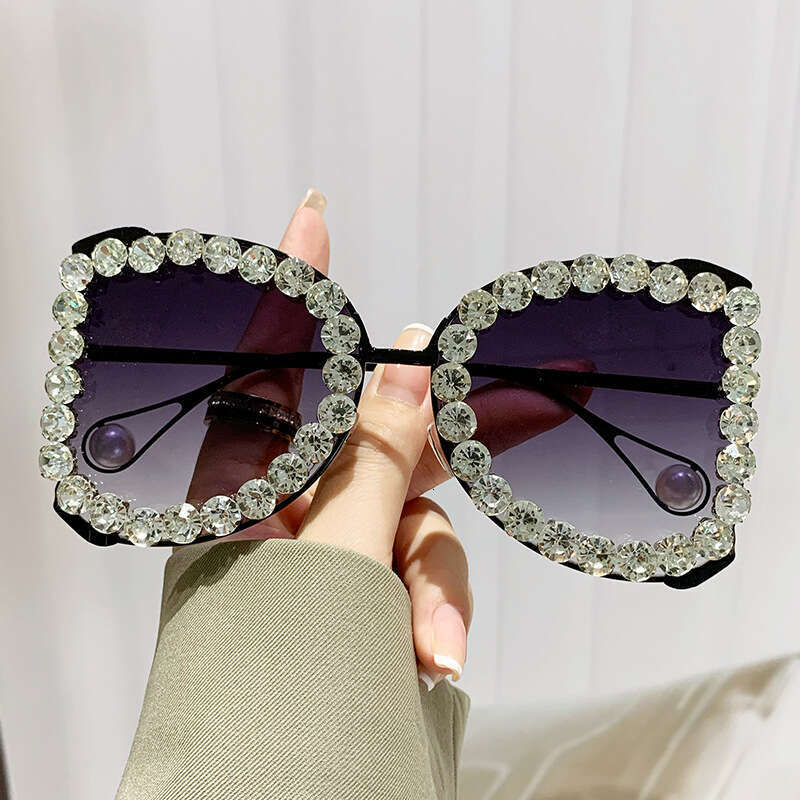 European and American New Style Diamond-Studded High-End Luxury Cross-Border Trend Women's Large Frame Sunglasses