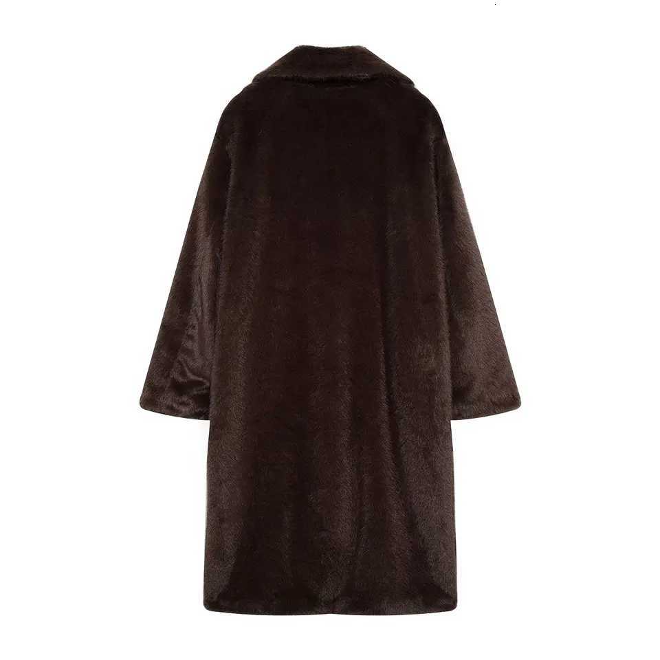 KONDALA Womens Fall Winter Faux Fur Long Coat Vintage Lapel Buttons Loose Coat New 2025 Fashion Casual High Street Warm CoatT251201