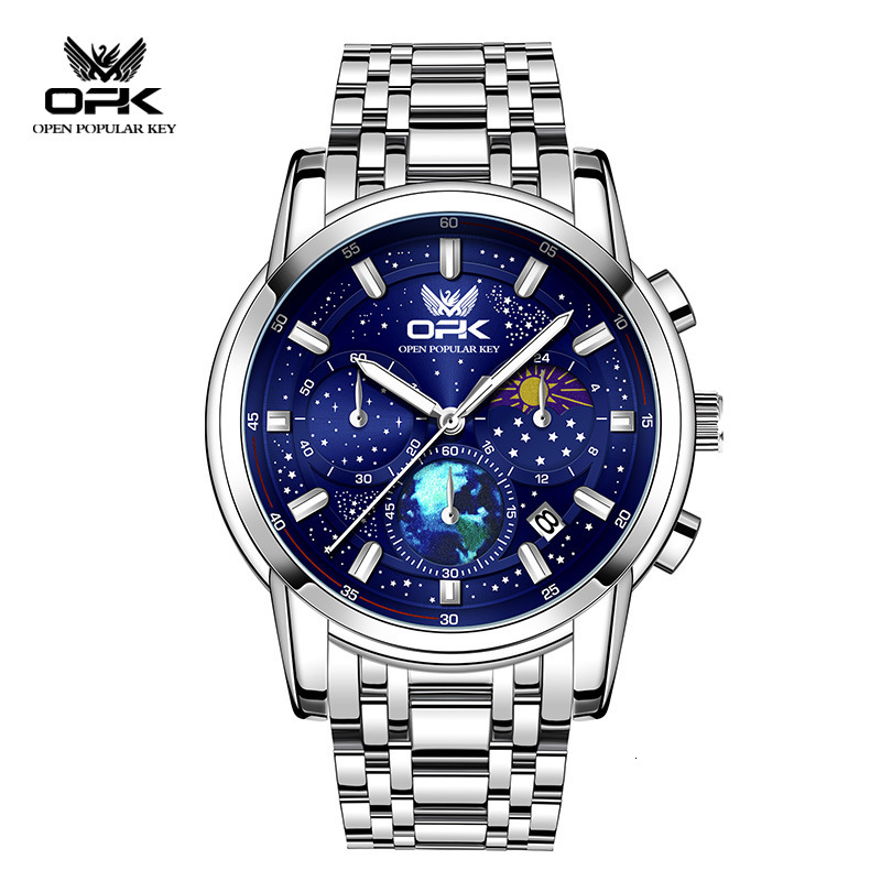 OPK Free Shipping New Designer Watch Manufacturer Wholesale One Piece Dropshipping Hot Selling Chronograph Moon Phase Luminous Quartz Watch Men's