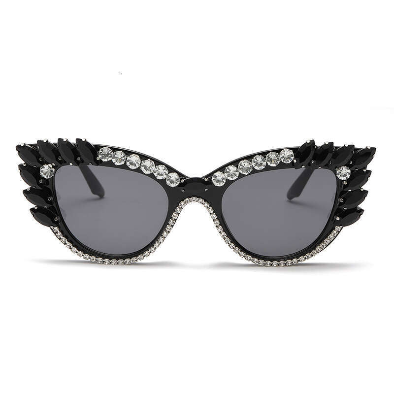 European and American Style Diamond-Studded Personality Fashion Cat Eye Large Diamond Glasses Women's Water Drop Shape Catwalk Sunglasses UV Prot