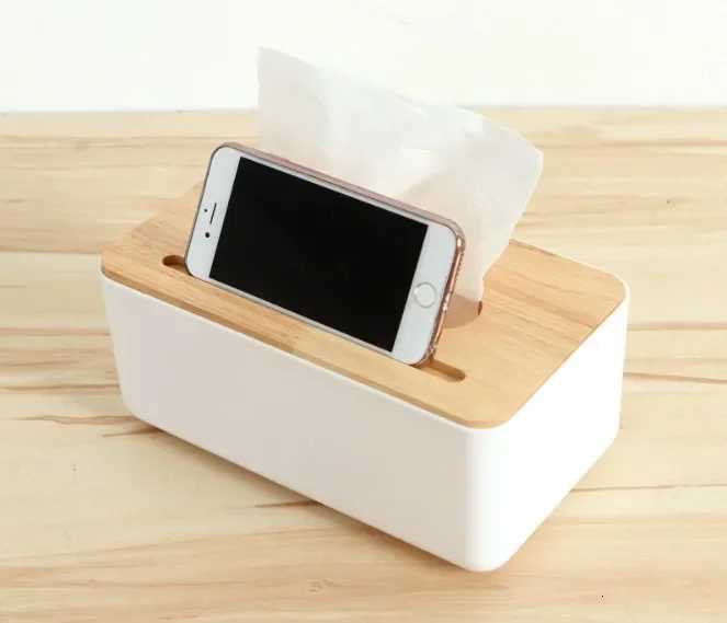 1PC Plastic Tissue Box Dispenser With Oak Wooden Cover Paper Household Car Napkins Holder He Organizer Decoration OK 0603 H251201