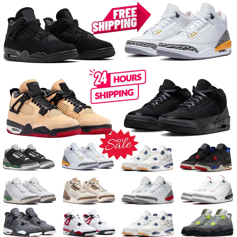 2025 New designer shoes 3 4 Basketball Shoes Men Women 3s 4s Trainers Lucky Shorts White Cement Fire Red Pine Green Racer Blue Dark Muslin UNC laser Orange