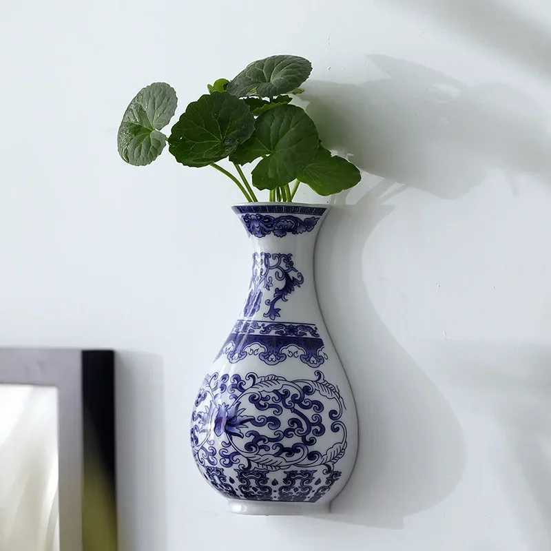 Ceramic vase antique blue and white porcelain flower container lucky bamboo living ro and he decoration wall hanging Y251201