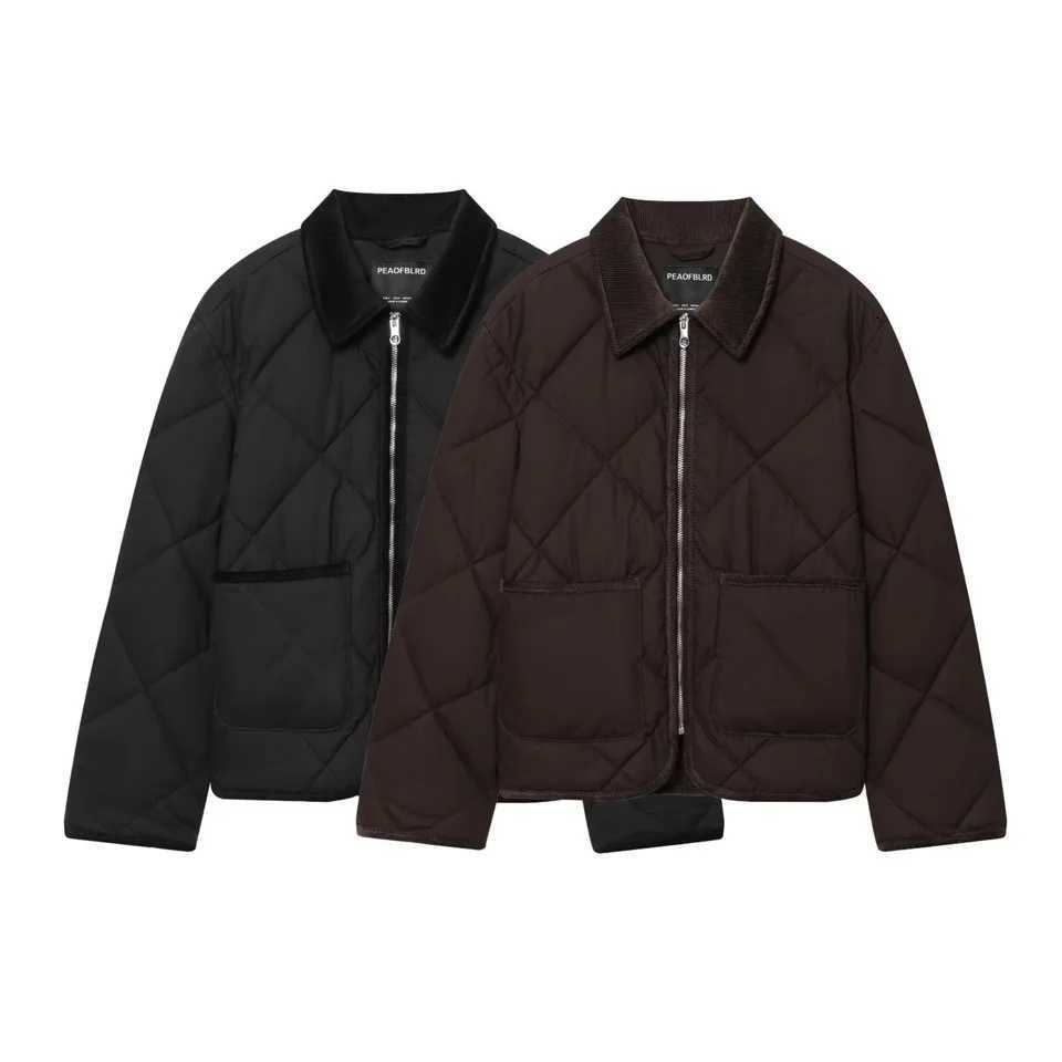 Womens Vintage Short Jacket Coats Autumn Winter Fashion With Pocket Long Sleeve Quilted Coats Female Casual Outerwear Chic TopsT251201