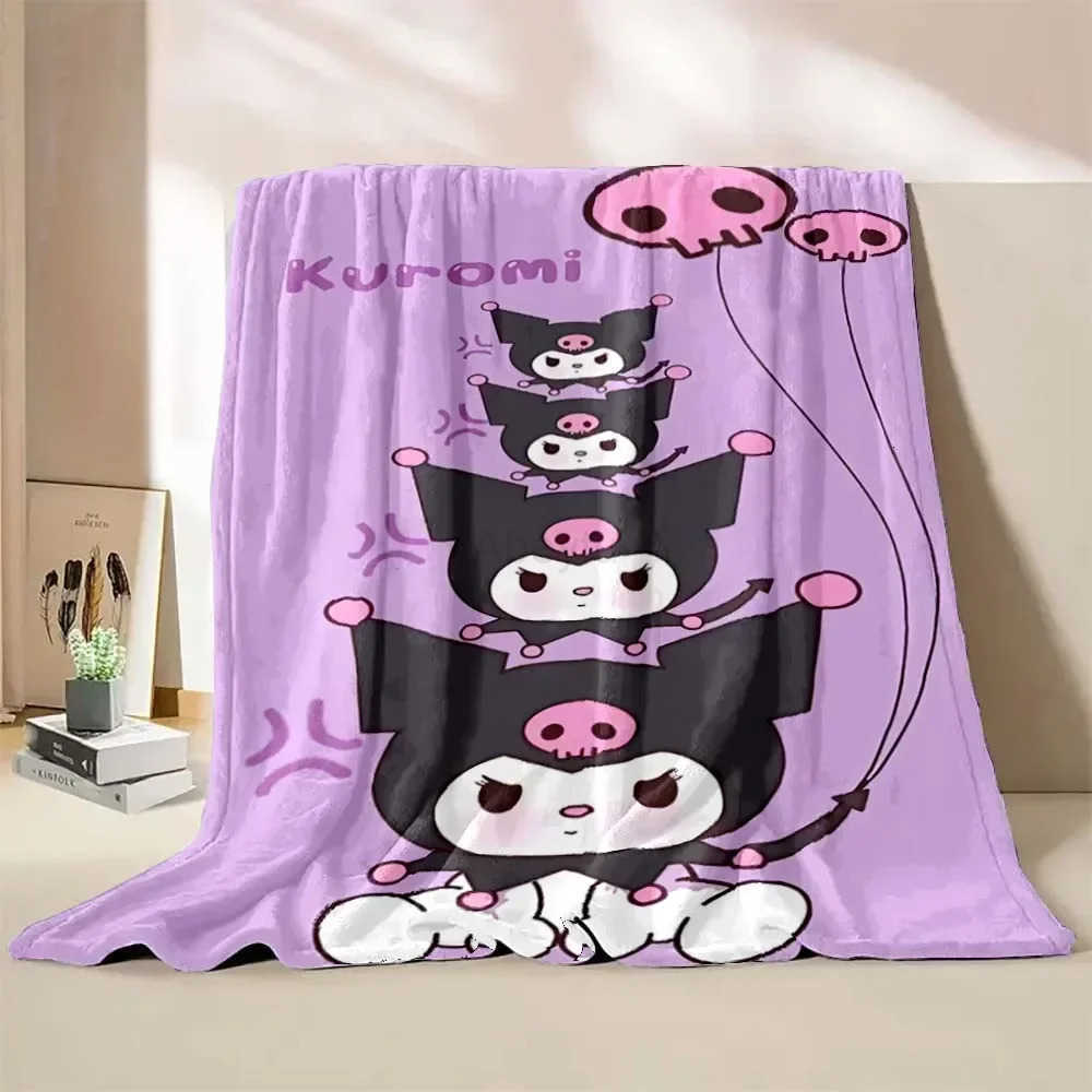 Sanrio Kuromi Flannel Blanket Children Soft Quilt Thicken Plush Nap Blanket Cartoon My Melody Sofa Blanket Child Adult Gift H251201