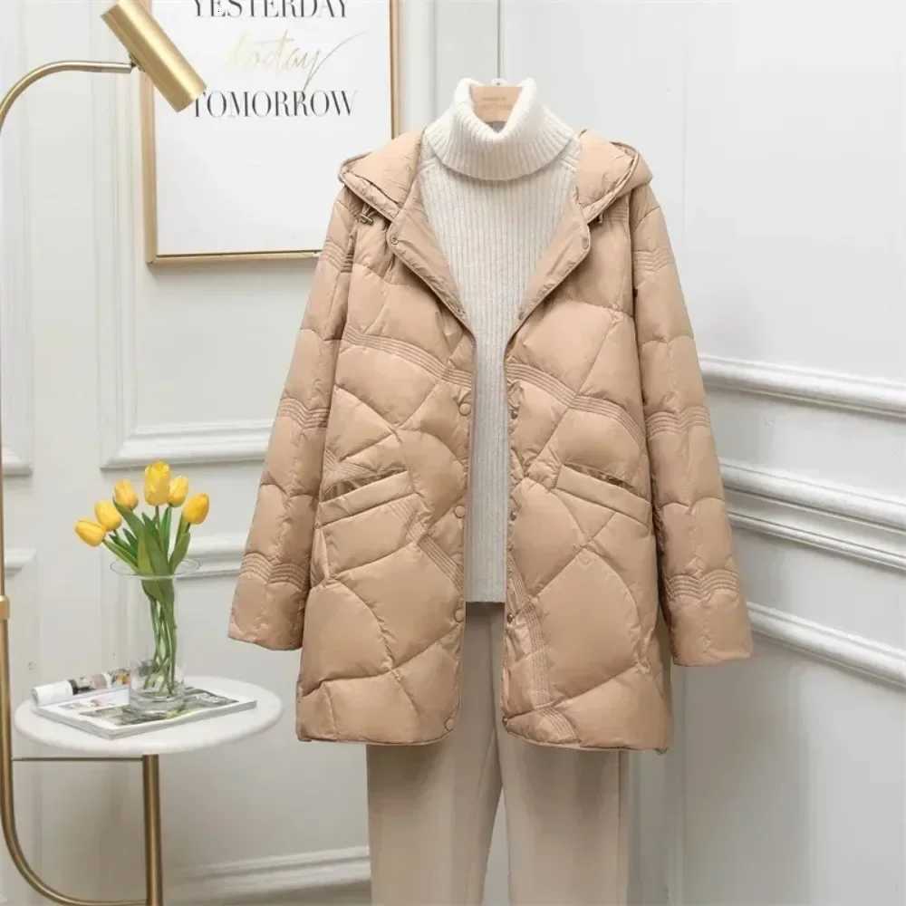 Clothing Casual Oversize Puffer Jackets Down Jacket Women Chaqueta Mujer Fashion Mid-length White Duck Down Coat FemaleT251201