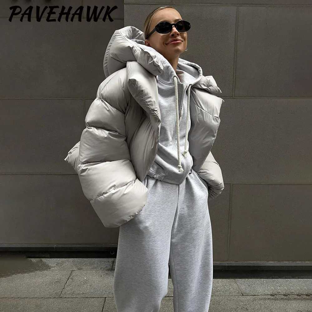 Winter Quilted Jacket Women Hooded Thick Warm Solid Streetwear Zipper Loose Down Parkas Streetwear Office Ladies Puffer OutwearT251201