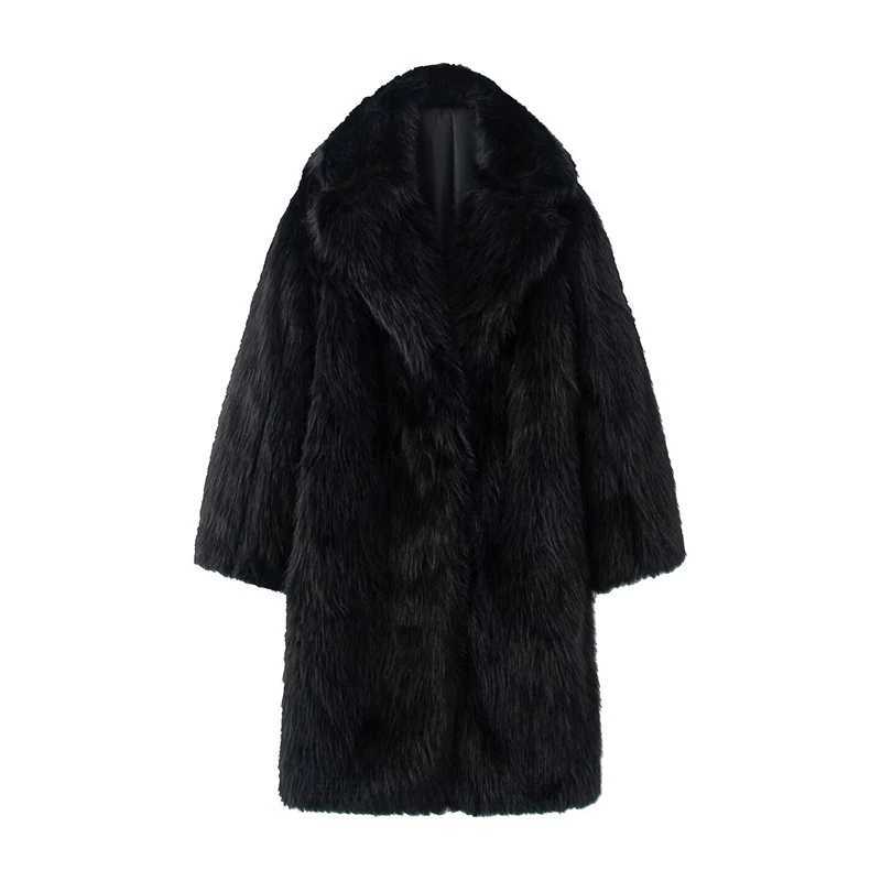 Womens Oversized Faux Fur Long Coat - Soft Fluffy Fabric Lapel Collar Trendy Grey/Black Styles Perfect for WinterT251201