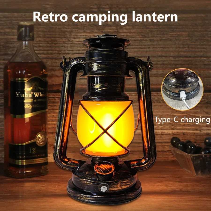 Vintage Lantern Portable Camping Light Rechargeable Outdoor Hanging Travel Light 3 Lighting Modes For Bar Restaurant Decoration M251201