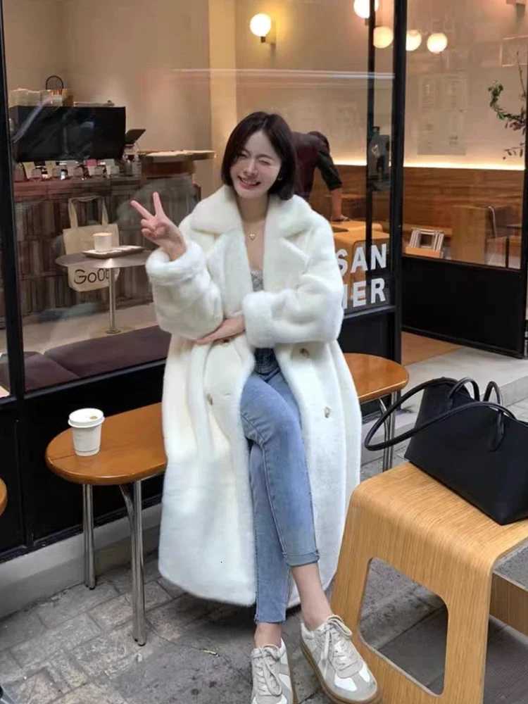 Autumn Winter Imitation Rabbit Fur Thickened Warm Suit Collar Long Coat High Quality Boutique Long Sleeve Double-breasted CoatT251201