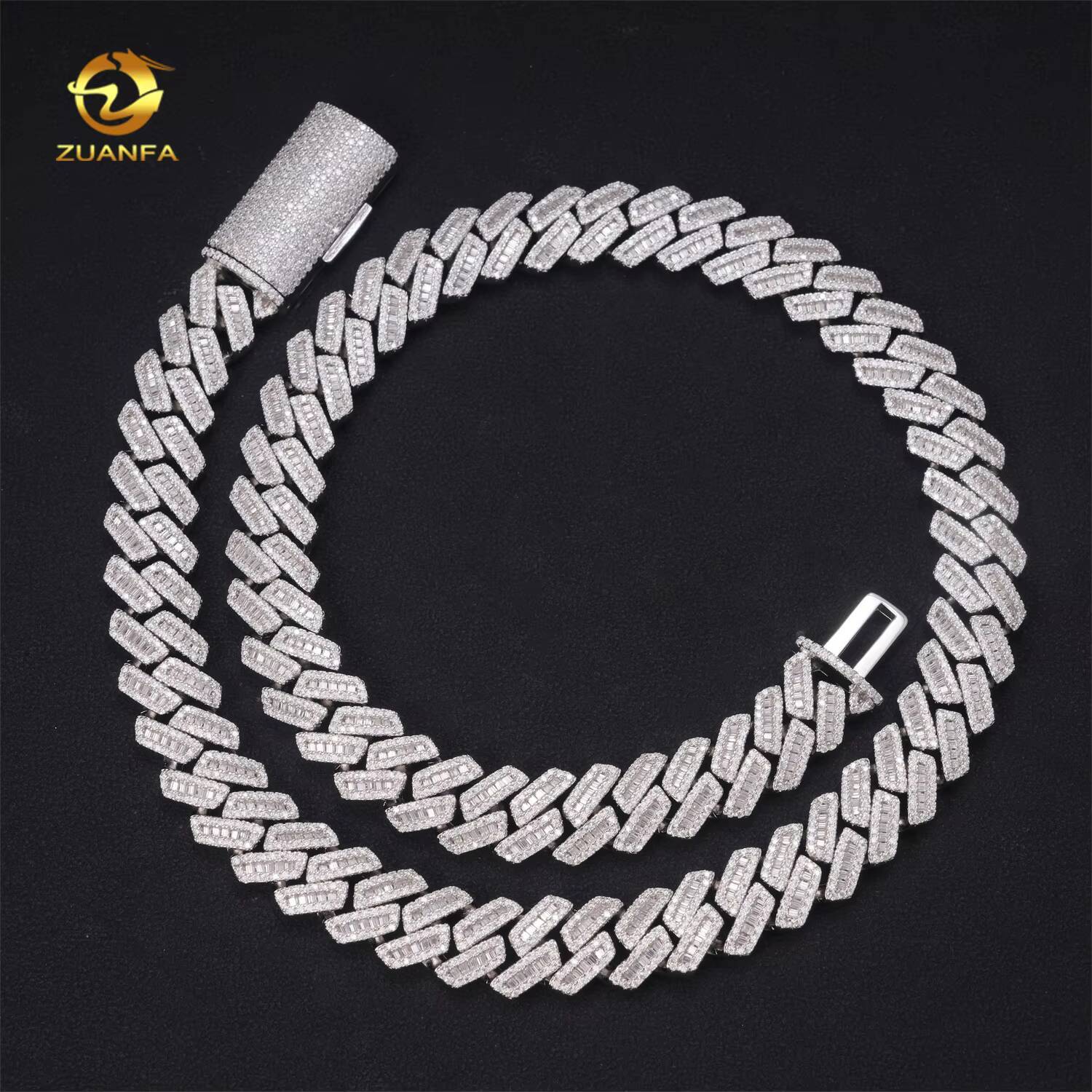 Hip Hop Jewelry 12mm 10k White Gold Moissanite Baguette Cuban Link Chain for Men Iced Out Cuban Chain Pass Diamond Tester